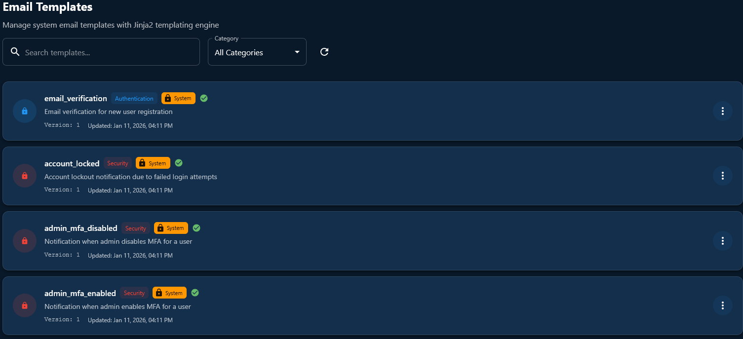 Email notification templates