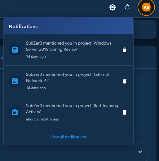 Notification dropdown