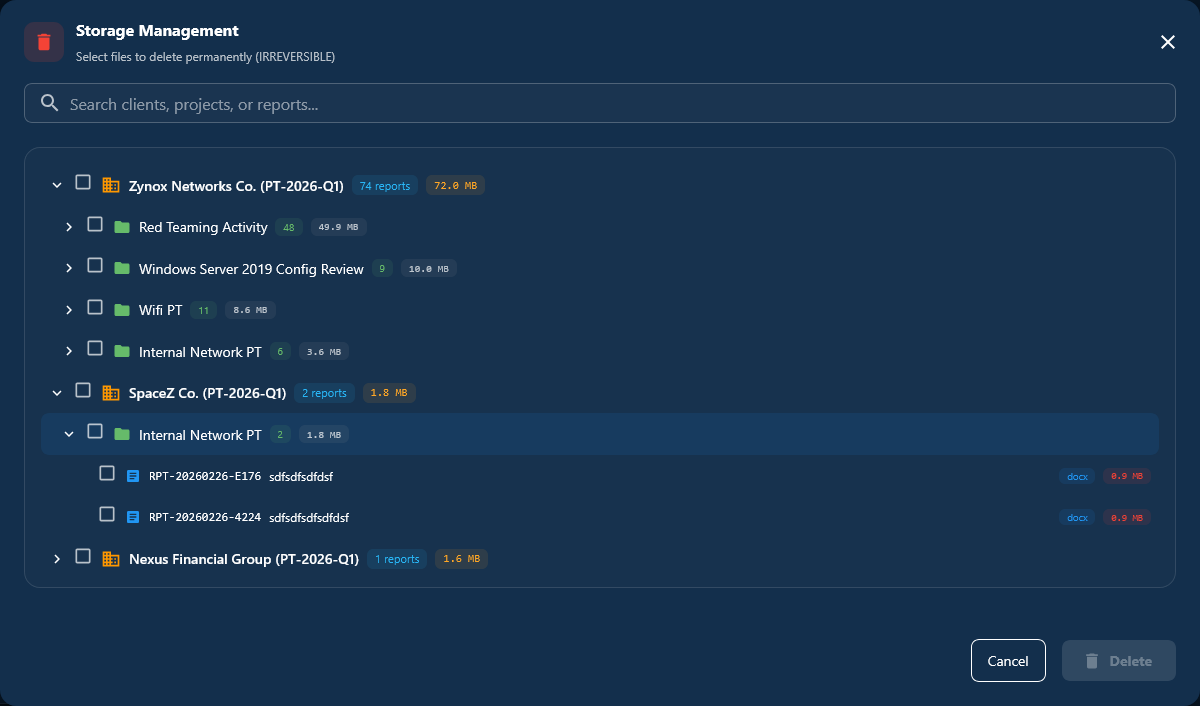 Storage management tree view