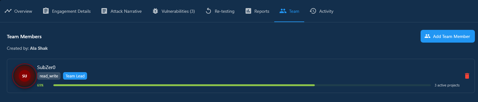 Team assignment dialog