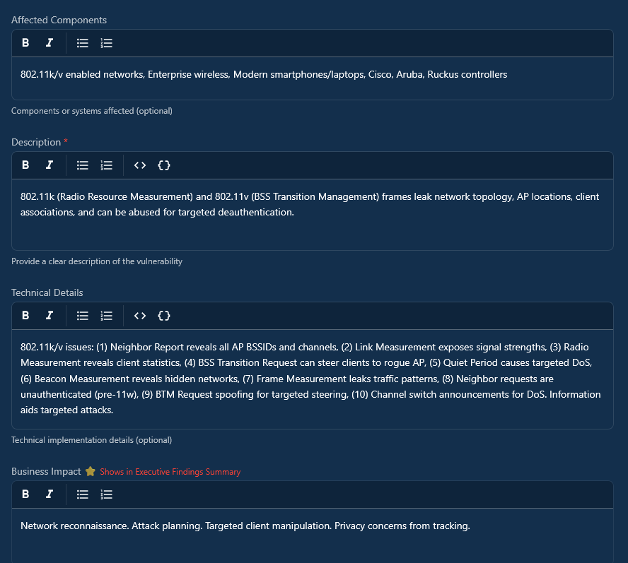 Vulnerability detail page sections